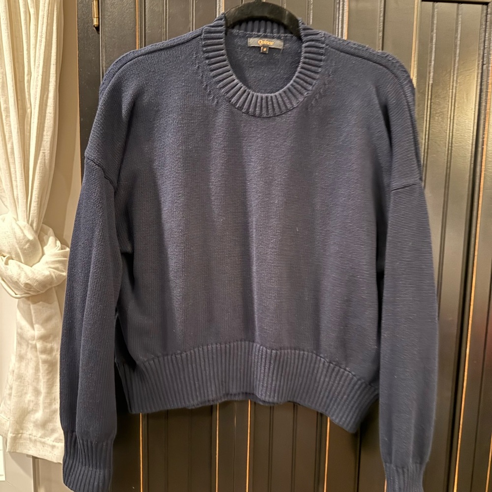 Quince Navy Blue Knit Sweater Womens size small 100% organic cotton